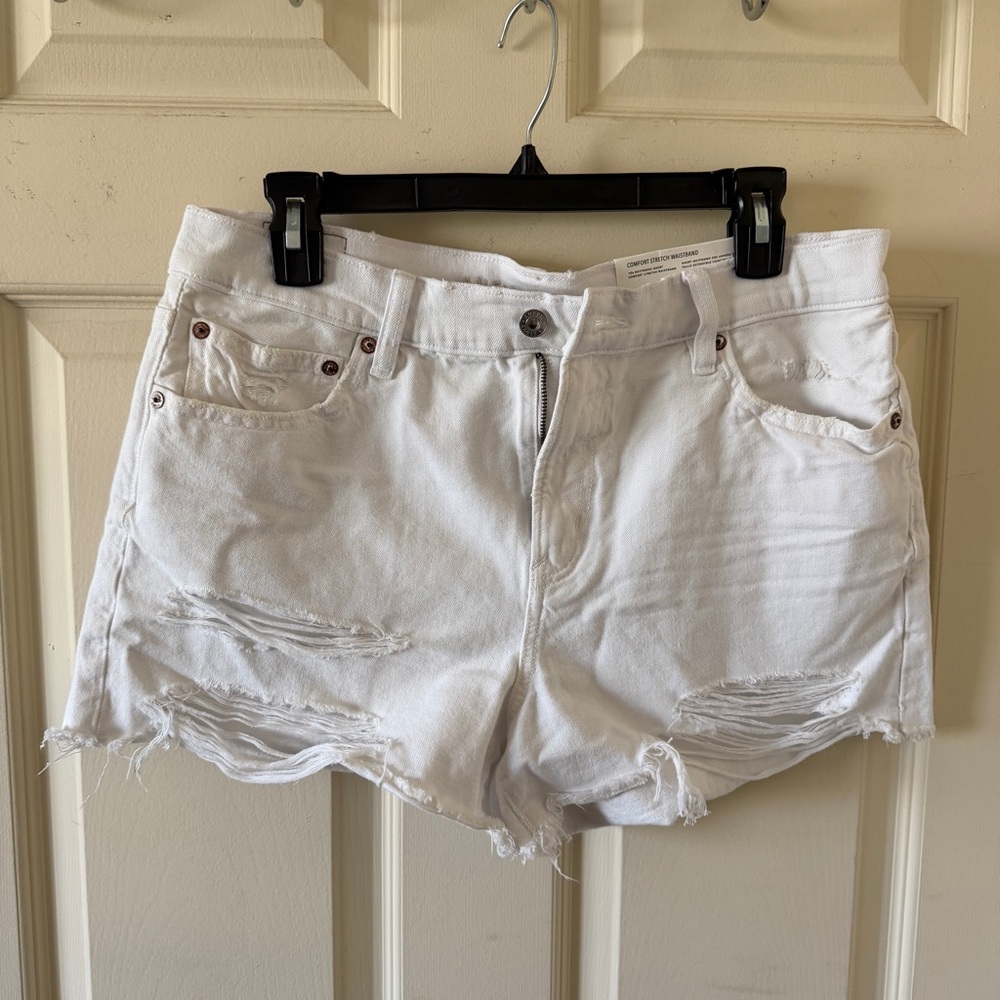 American Eagle Outfitters White Distressed Jean Shorts
